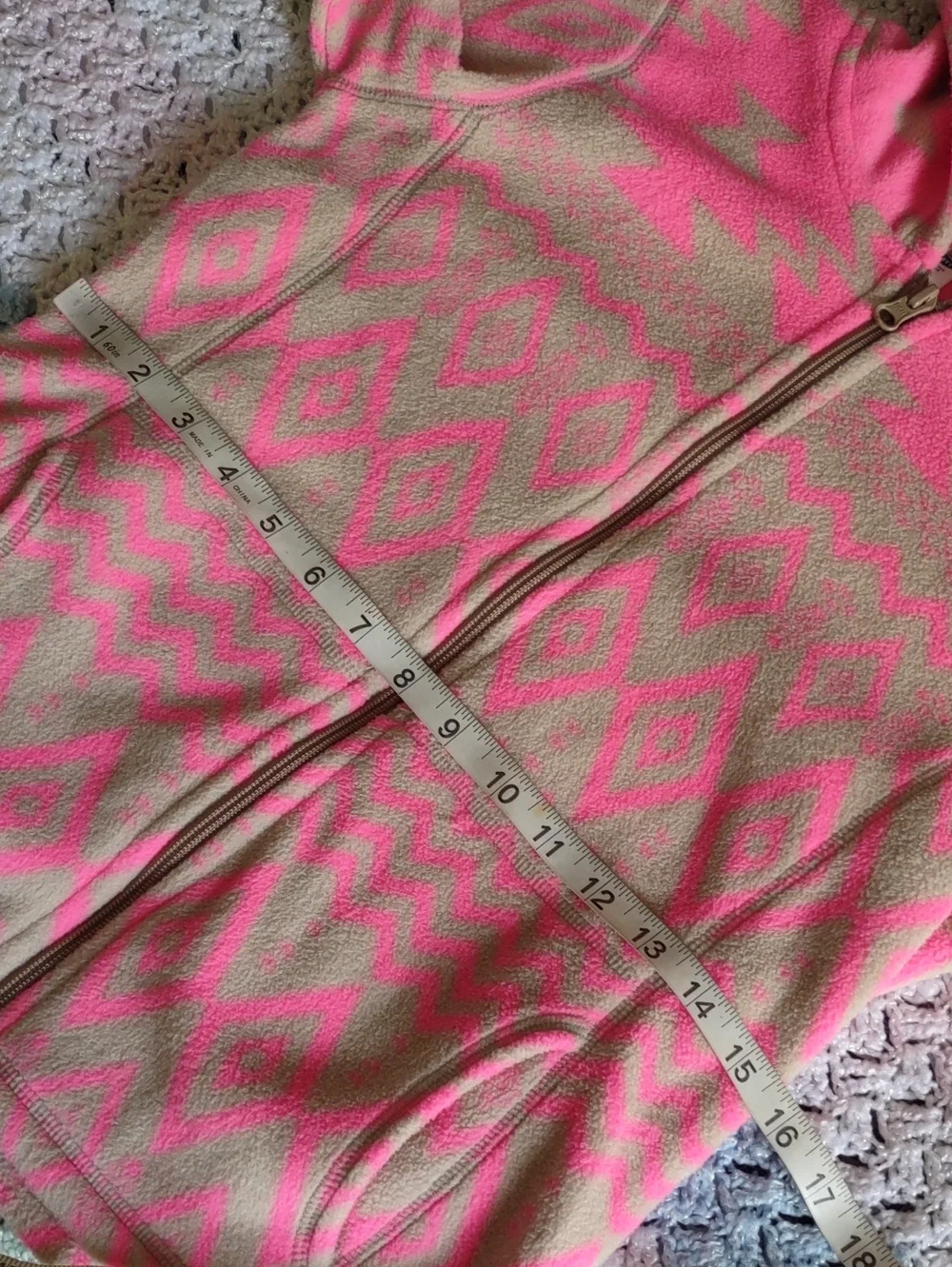Old Navy Girl's Large 10/12 Pink Tribal Print Fleece Hoodie
